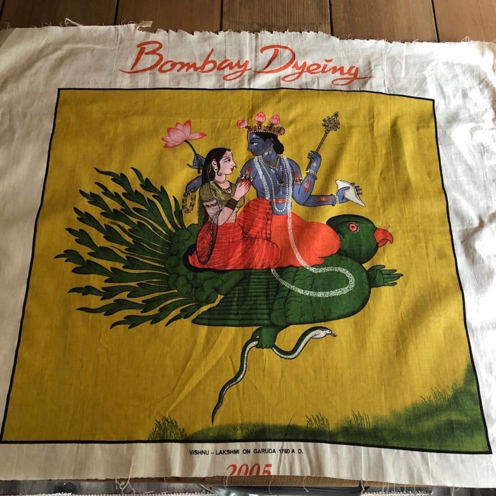 Bombay Dyeing Vishnu  Lakshmi on Garuda cotton colorful fabric piece
